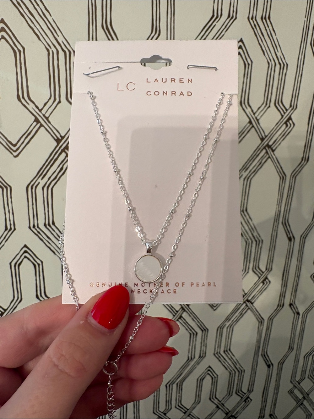 LC Lauren Conrad Silver Necklace with Mother-of-Pearl Circle Pendant